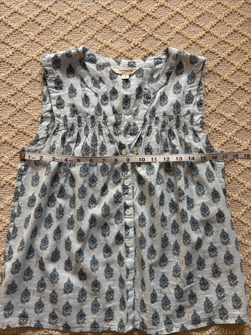 Lucky Brand Light Blue Print Sleeveless Button Front Top - Picture 5 of 9